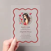 Drunk in Love Romantic Martini Bachelorette Party Acrylic Invitations