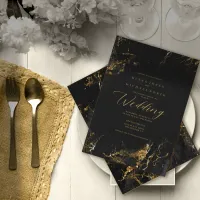 Marble Glitter Wedding Black Gold ID644 Invitation