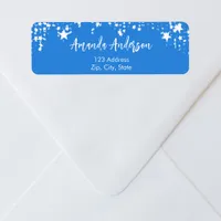 Bright blue white stars return address label