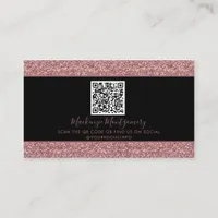 Black Rose Gold Sparkle Glitter Drips QR Code Business Card