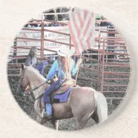 Rodeo Flag Horse and Cowgirl Drink Coaster