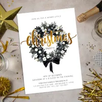 Black & White Wreath Christmas Party Invitation