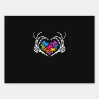 Autism Awareness s s Skeleton Hand Heart Puzzle Pi Sign