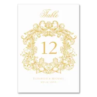 Elegant Vintage Crest Gold Wedding Table Number