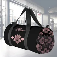 Elegant pink on black lace in vintage style custom duffle bag