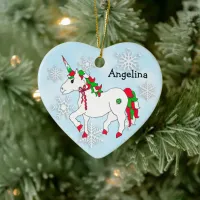 Cute Personalized Unicorn Girl's Name Christmas Ceramic Ornament