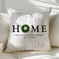 Rustic White Wood Farmhouse Boxwood Wreath Home Throw Pillow