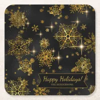 Prettiest Snowflakes Pattern Gold/Black ID846 Square Paper Coaster