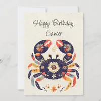 Cancer Crab Zodiac Floral Birthday Flat Card