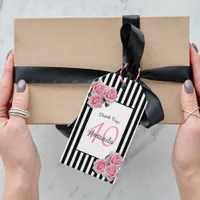 40th birthday pink florals black white stripes gift tags