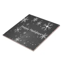 Black Sky with White and Gray Snowflakes, ZSSG Ceramic Tile