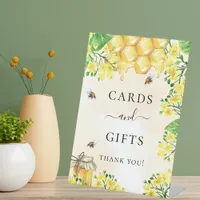 Bees honey yellow florals party cards gifts pedestal sign