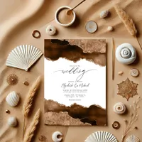 Luxurious Brown & Gold Agate Wedding QR Code Rsvp  Invitation