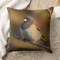 Dark-Eyed Junco Sparrow Songbird on Branch Throw Pillow
