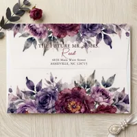 Elegant Moody Plum Watercolor Peony Wedding Envelope