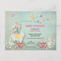 Cute Llama/Floral Baby Shower Invitation Postcard