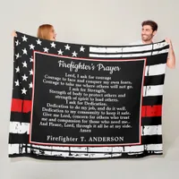 Personalized Thin Red Line Firefighter Prayer Fleece Blanket