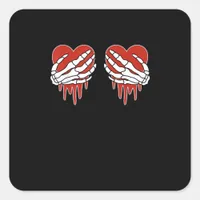 Anti Valentine Skeleton Heart Gothic Style Square Sticker