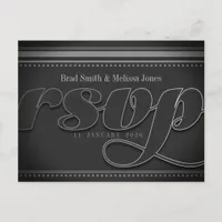 Stylish Black Gray Silver RSVP Postcard