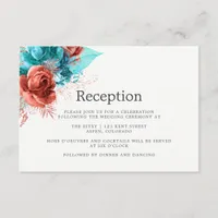 Turquoise and Coral Watercolor Wedding Reception Enclosure Card