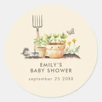 Garden Tools Plants Little Sprout Baby Shower  Classic Round Sticker
