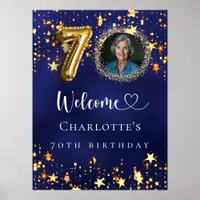 70th Birthday blue gold stars photo welcome Poster