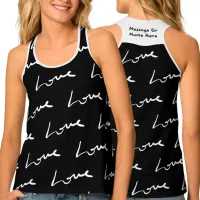 White Script Love Repeating Pattern Name Black Tank Top