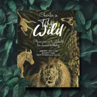 BUDGET Two Wild Gold Jungle Birthday Invitation