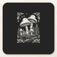 Cottagecore Aesthetic Mushroom Goblincore Mycology Square Paper Coaster