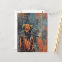Colorful Smoking Mantis Surreal Postcard