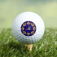 Elegant golden roses on royal blue, Monogram  Golf Balls