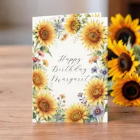Watercolor Sunflower Floral Birthday Greeting  Card