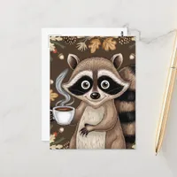 Raccoon With Coffee Postcard