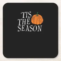 Tis The Season Cute Halloween Pumpkin Square Paper Coaster