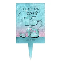 Glitter and Shine Quinceanera Teal/Pink ID701 Cake Topper