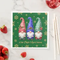 Festive Trio of Christmas Gnomes with Snowflakes Paper Dinner Napkins