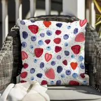 Watercolor Berries Colorful Summer Fruit Outdoor Pillow