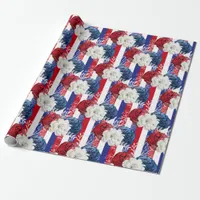 Red, White and Blue Floral USA Pattern Wrapping Paper