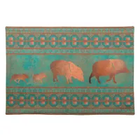 Southwest Cute Javelina Family Copper Teal Cloth Placemat