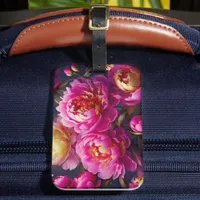 Gorgeous pink peonies with golden accents  luggage tag