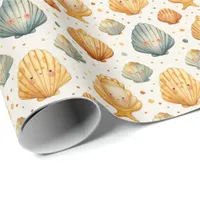 Kawaii Shells Yellow and Blue Wrapping Paper