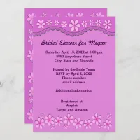 Purple Six Petal Pink Flowers Bridal Shower Invite