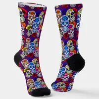 Sugar Skulls Colorful Roses Cinco All Souls Unisex Socks