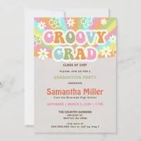 Retro Groovy 70s Hippie Cute Photo Graduation Invitation