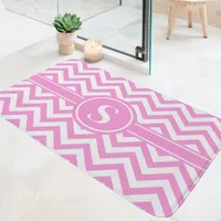 Pink And White Chevron Monogram Bath Mat