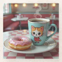 Cute Donut and Coffee at Retro Diner Glass Coaster