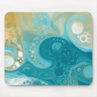 Ocean Blue Waves and Sandy Brown Fluid Art  Mouse Pad