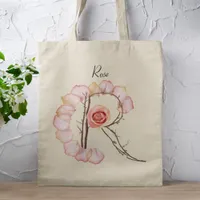 Elegant Rose Petal Letter R Monogram Custom Name Tote Bag