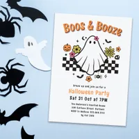 Boos & Booze Retro Ghost Halloween Costume Party Invitation