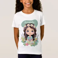 Cute Boho Girl with Daisies in Aqua T-Shirt